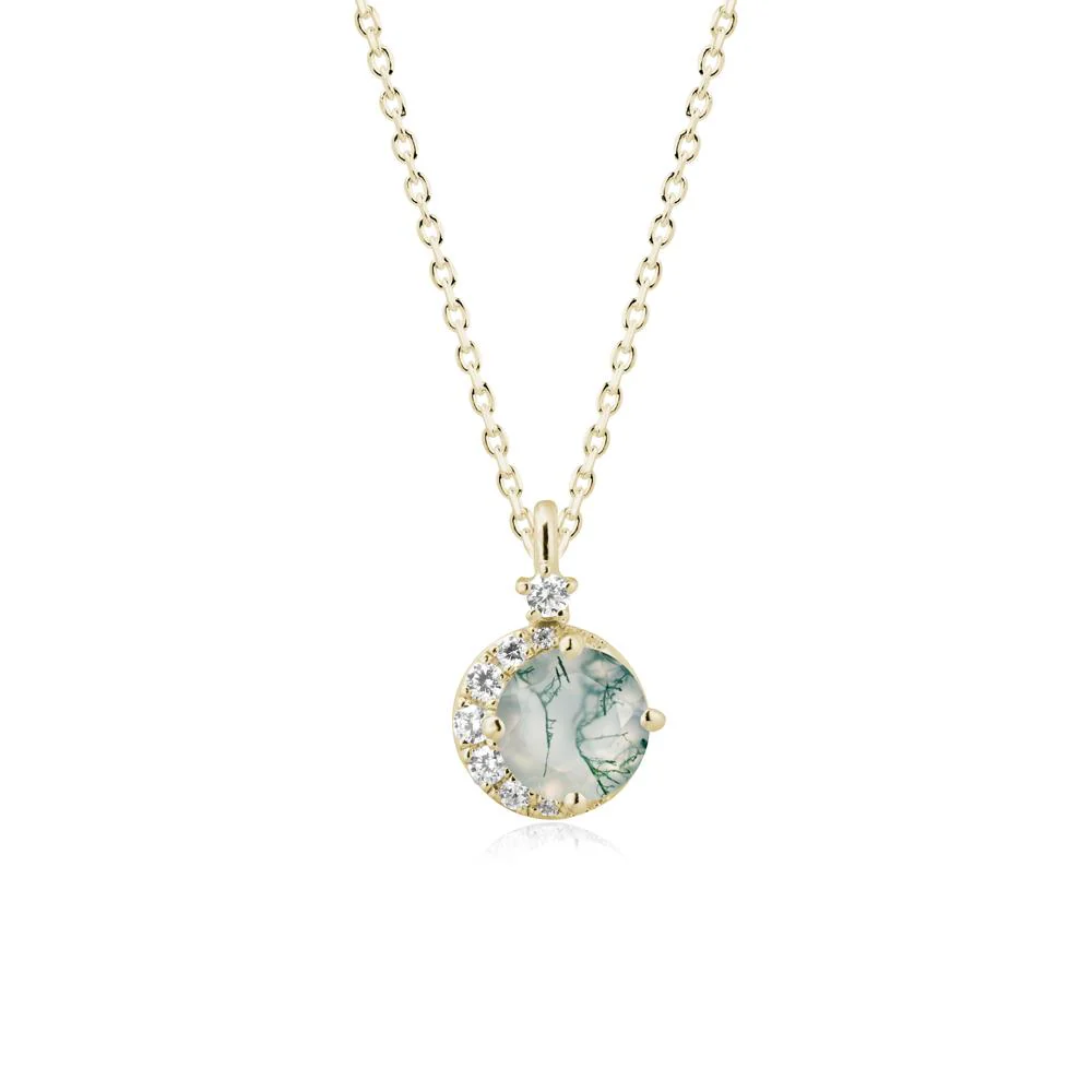 Round Moss Agate Crescent Pendant Necklace - Image 4