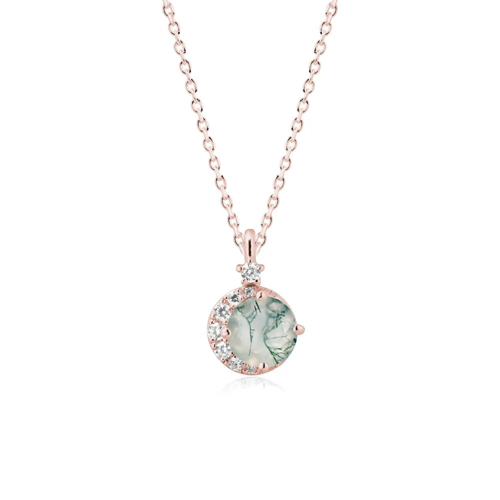 Round Moss Agate Crescent Pendant Necklace - Image 5