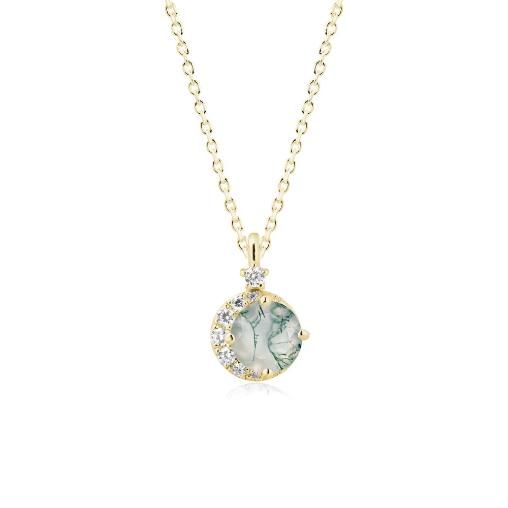 Round Moss Agate Crescent Pendant Necklace - Image 7