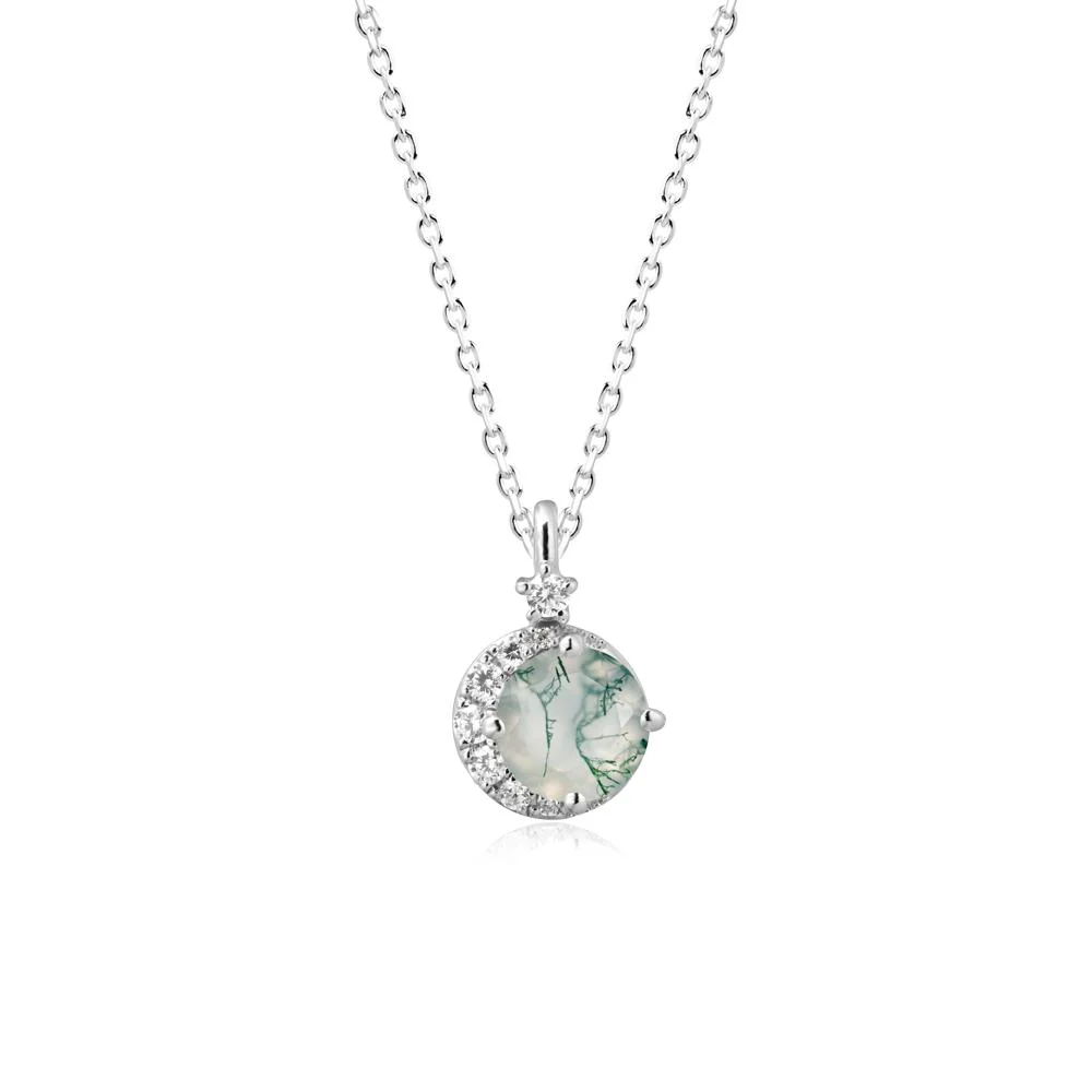 Round Moss Agate Crescent Pendant Necklace - Image 9