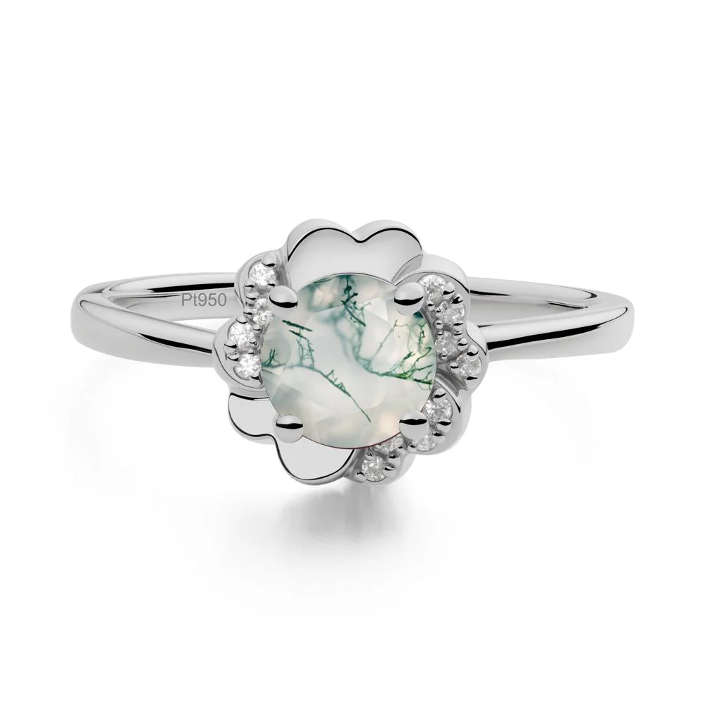 Round Moss Agate Floral Engagement Ring - Image 3