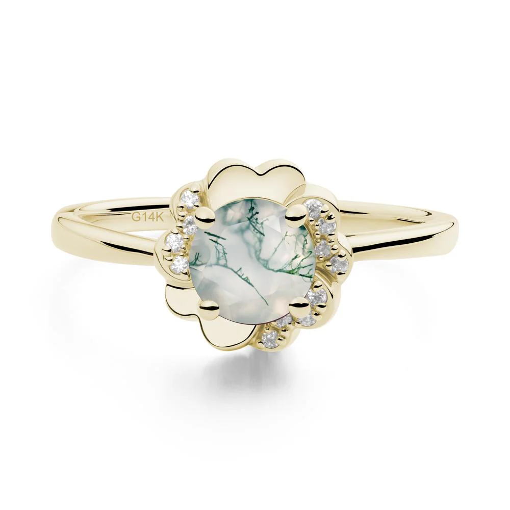 Round Moss Agate Floral Engagement Ring - Image 4