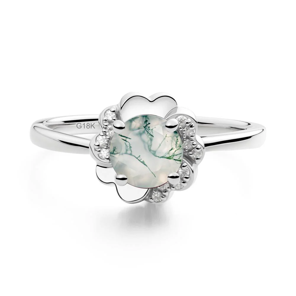 Round Moss Agate Floral Engagement Ring - Image 5