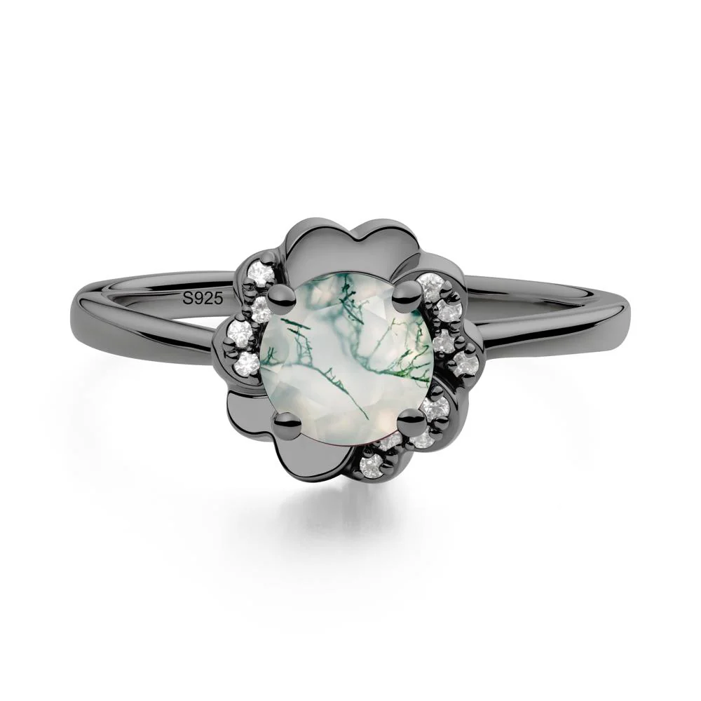Round Moss Agate Floral Engagement Ring - Image 9