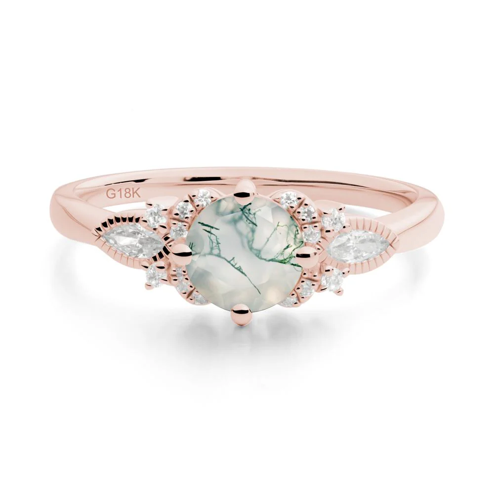 Round Moss Agate Floral Statement Ring - Image 2