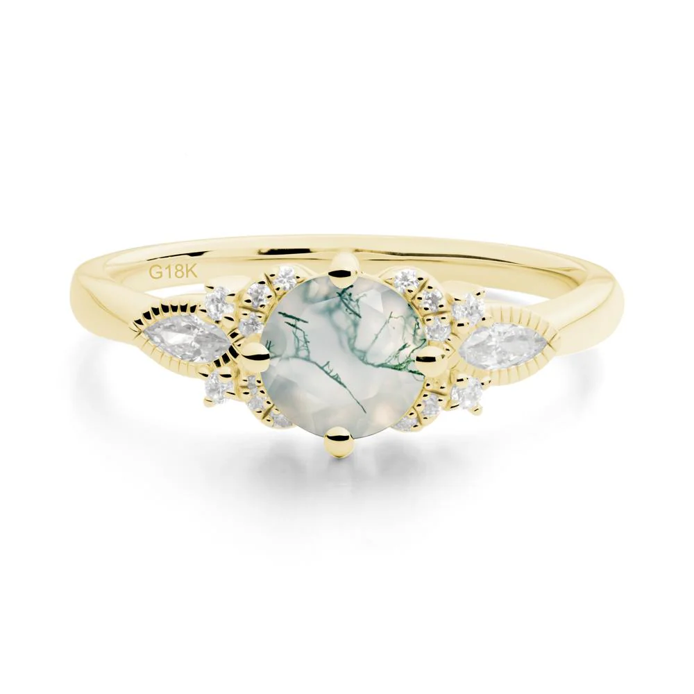 Round Moss Agate Floral Statement Ring - Image 3