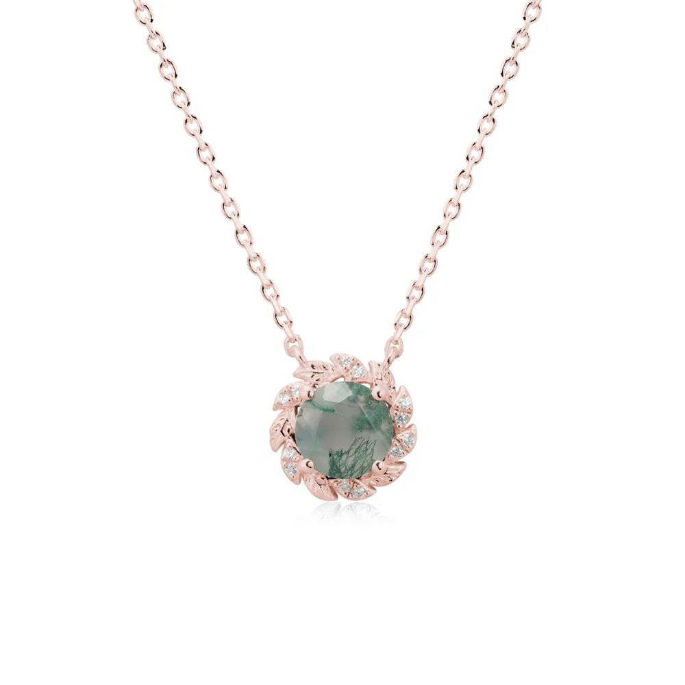 Round Moss Agate Flower Necklace - Image 5