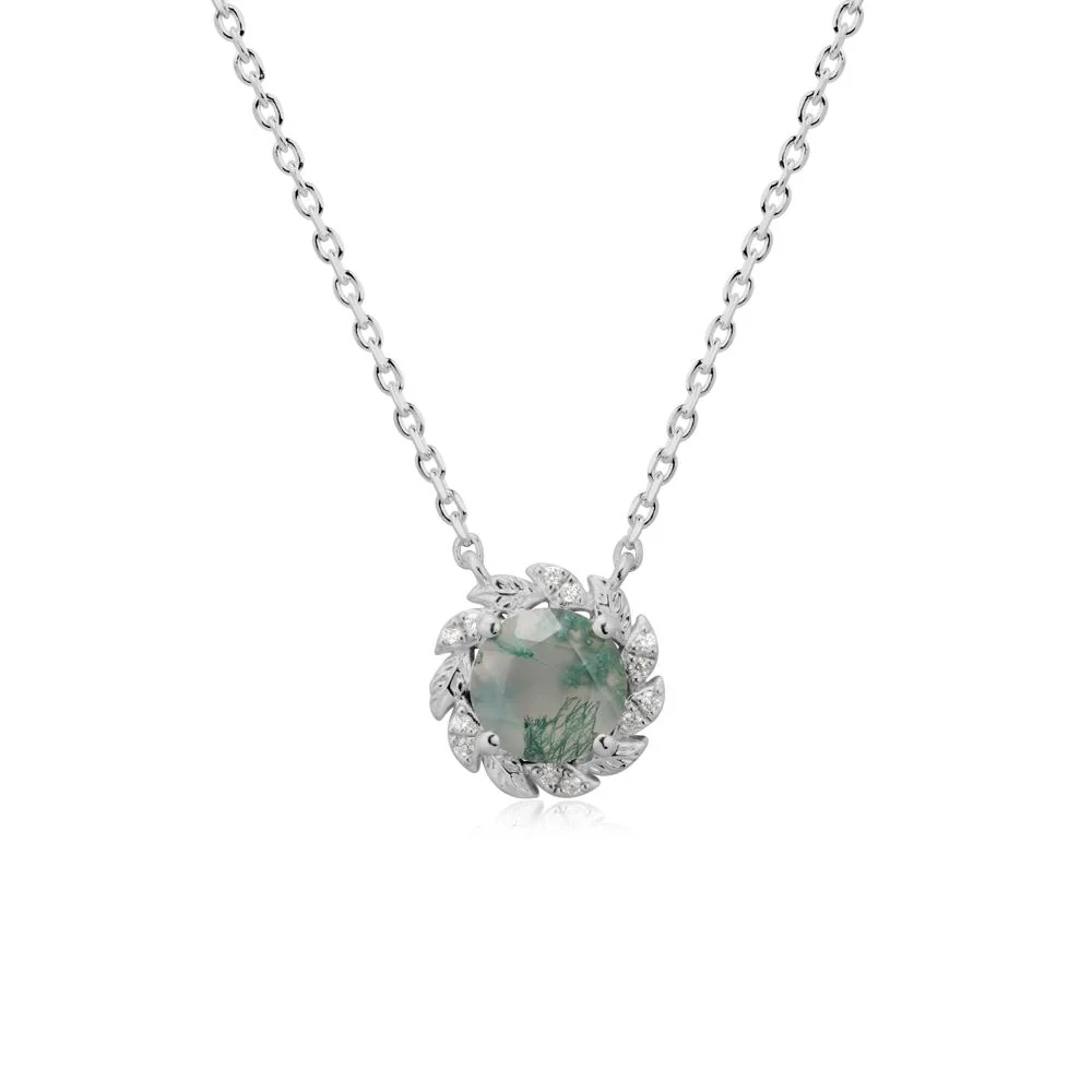 Round Moss Agate Flower Necklace - Image 9