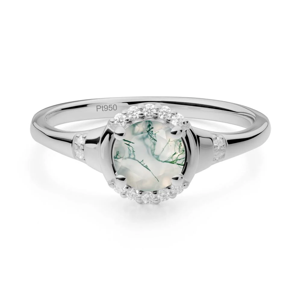 Round Moss Agate Halo Ring - Image 2