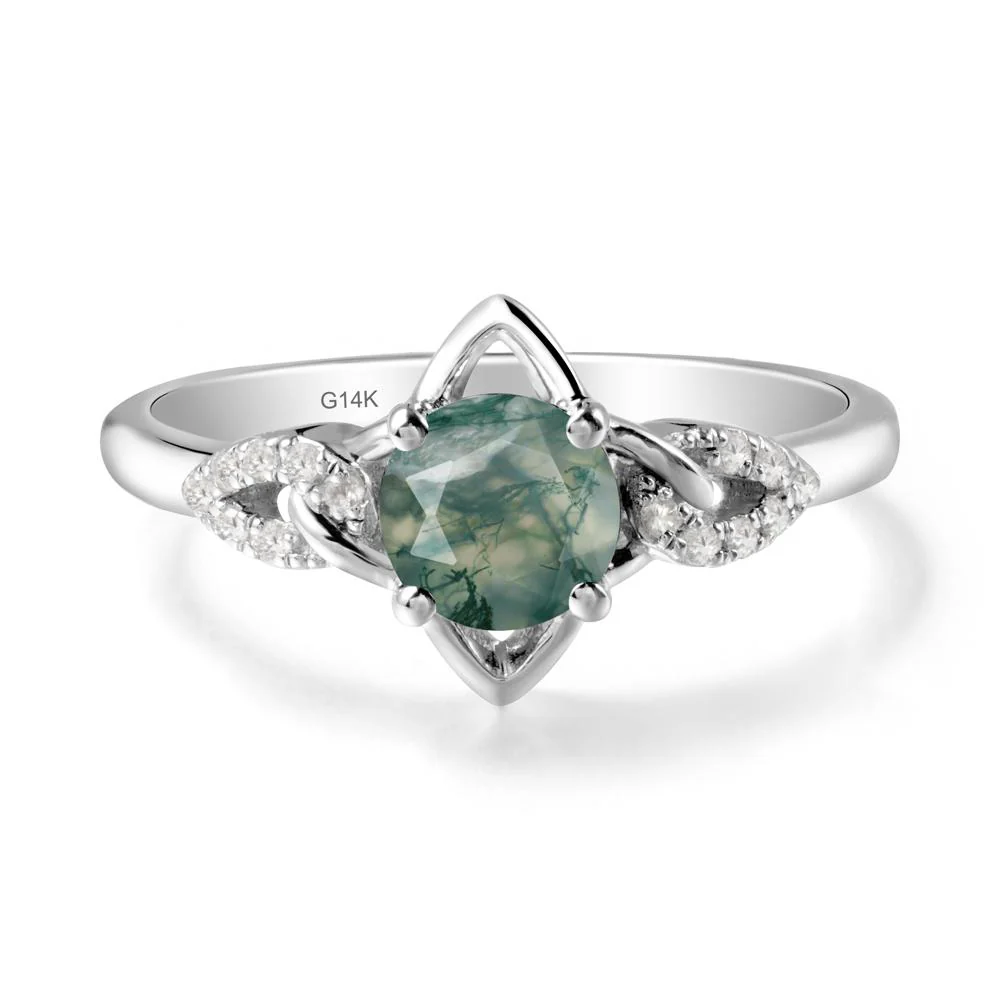 Round Moss Agate Ring with Celtic Knot