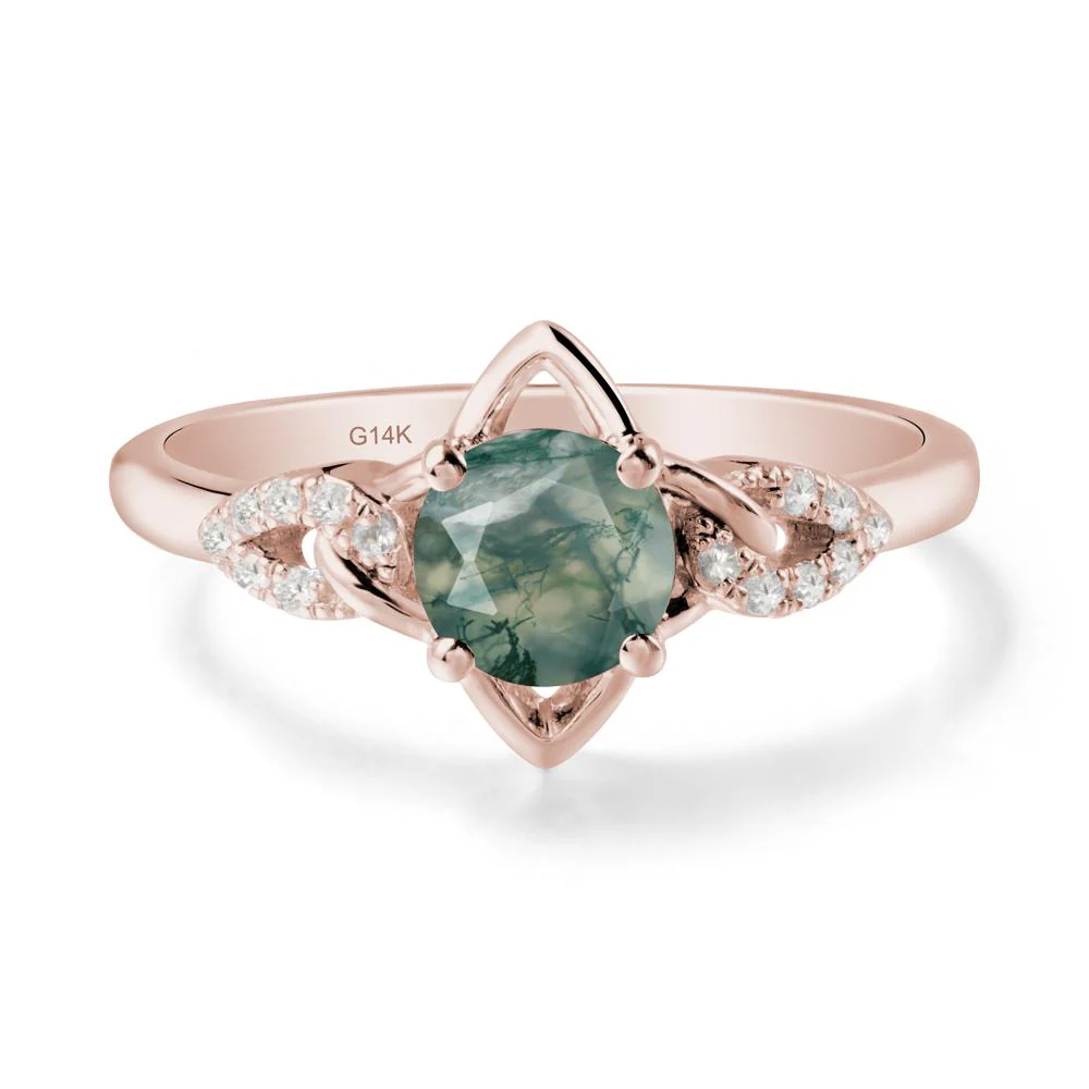 Round Moss Agate Ring with Celtic Knot - Image 2