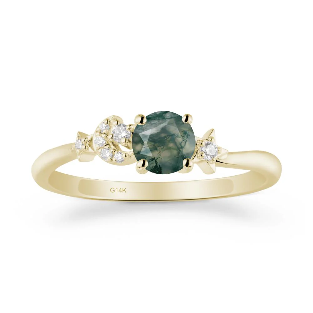 Round Moss Agate Ring with Moon and Pentacle - Image 4