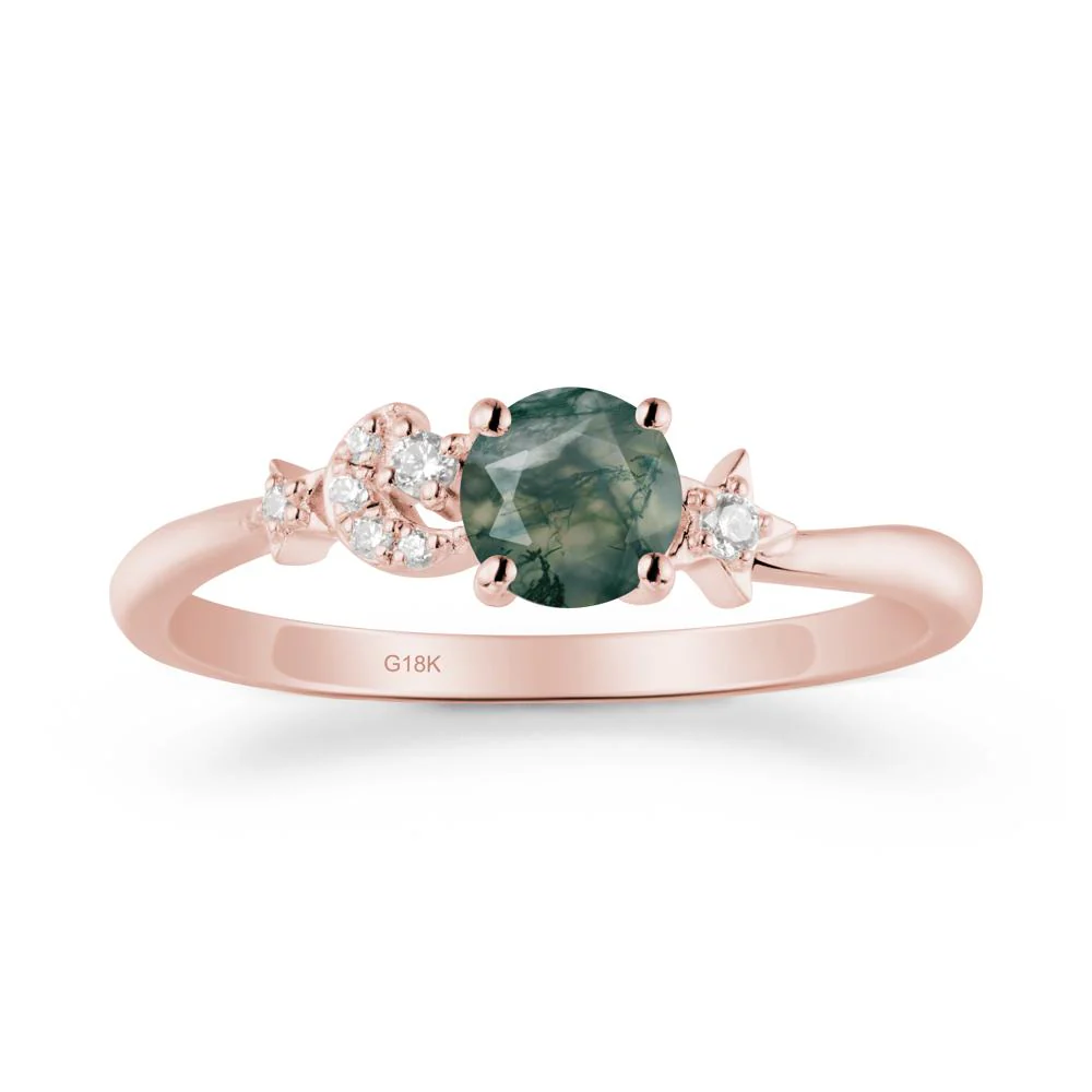 Round Moss Agate Ring with Moon and Pentacle - Image 5