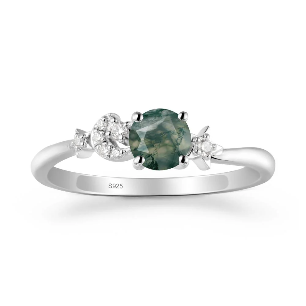 Round Moss Agate Ring with Moon and Pentacle - Image 9