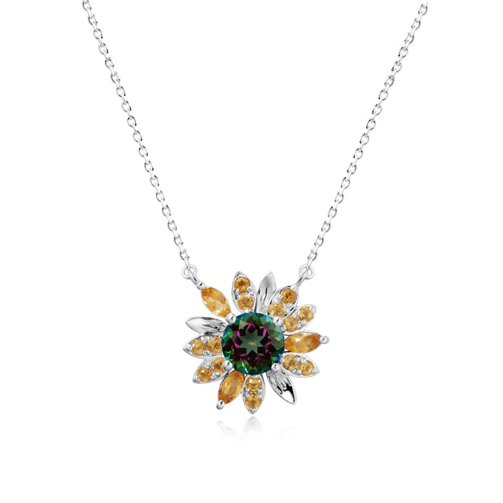 Round Mystic Topaz and Citrine Sunflower Necklace - Image 2