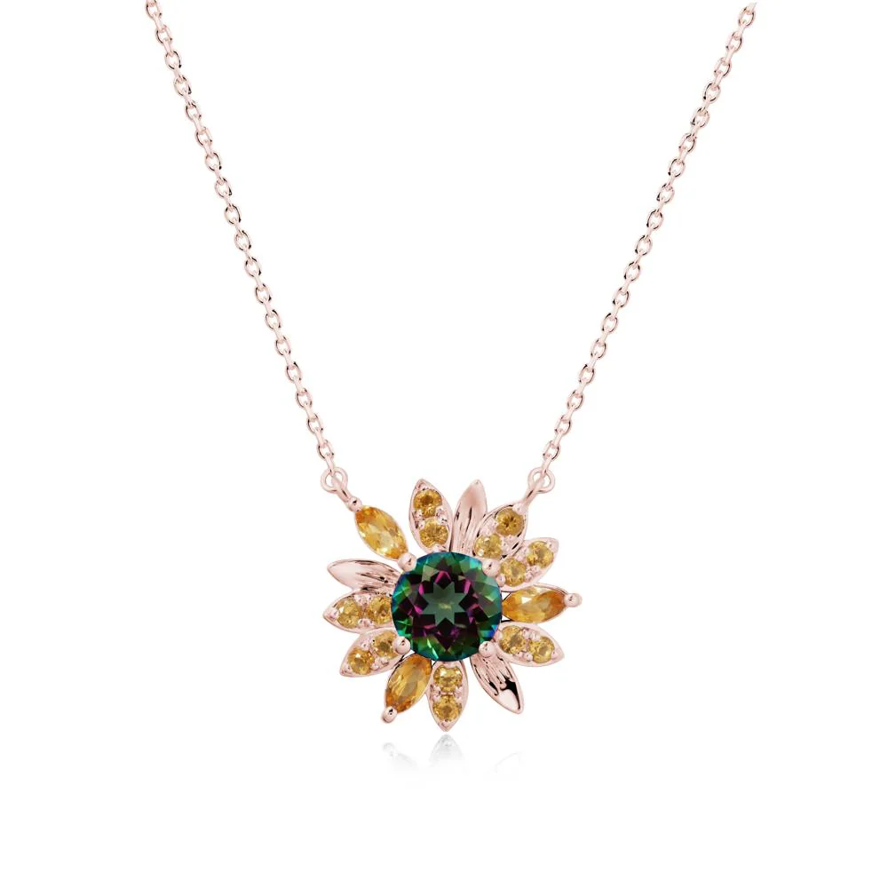 Round Mystic Topaz and Citrine Sunflower Necklace - Image 4