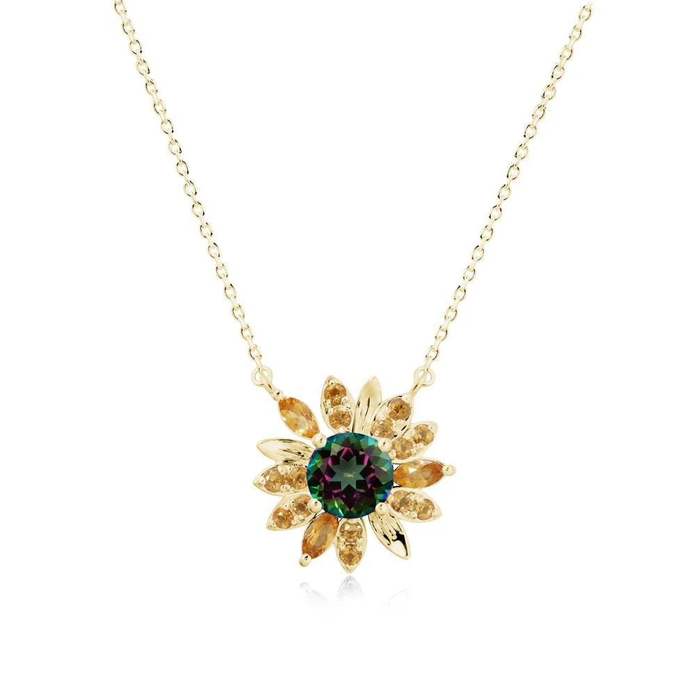 Round Mystic Topaz and Citrine Sunflower Necklace - Image 6