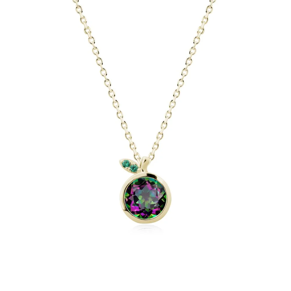 Round Mystic Topaz and Emerald Leaf Pendant Necklace - Image 4