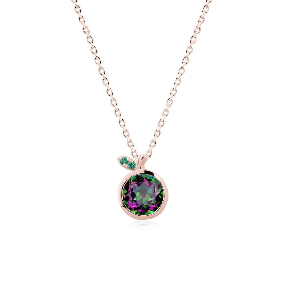 Round Mystic Topaz and Emerald Leaf Pendant Necklace - Image 5