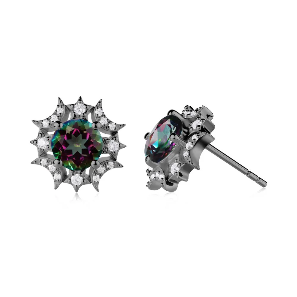 Round Mystic Topaz Celestial Star Stud Earrings - Image 4