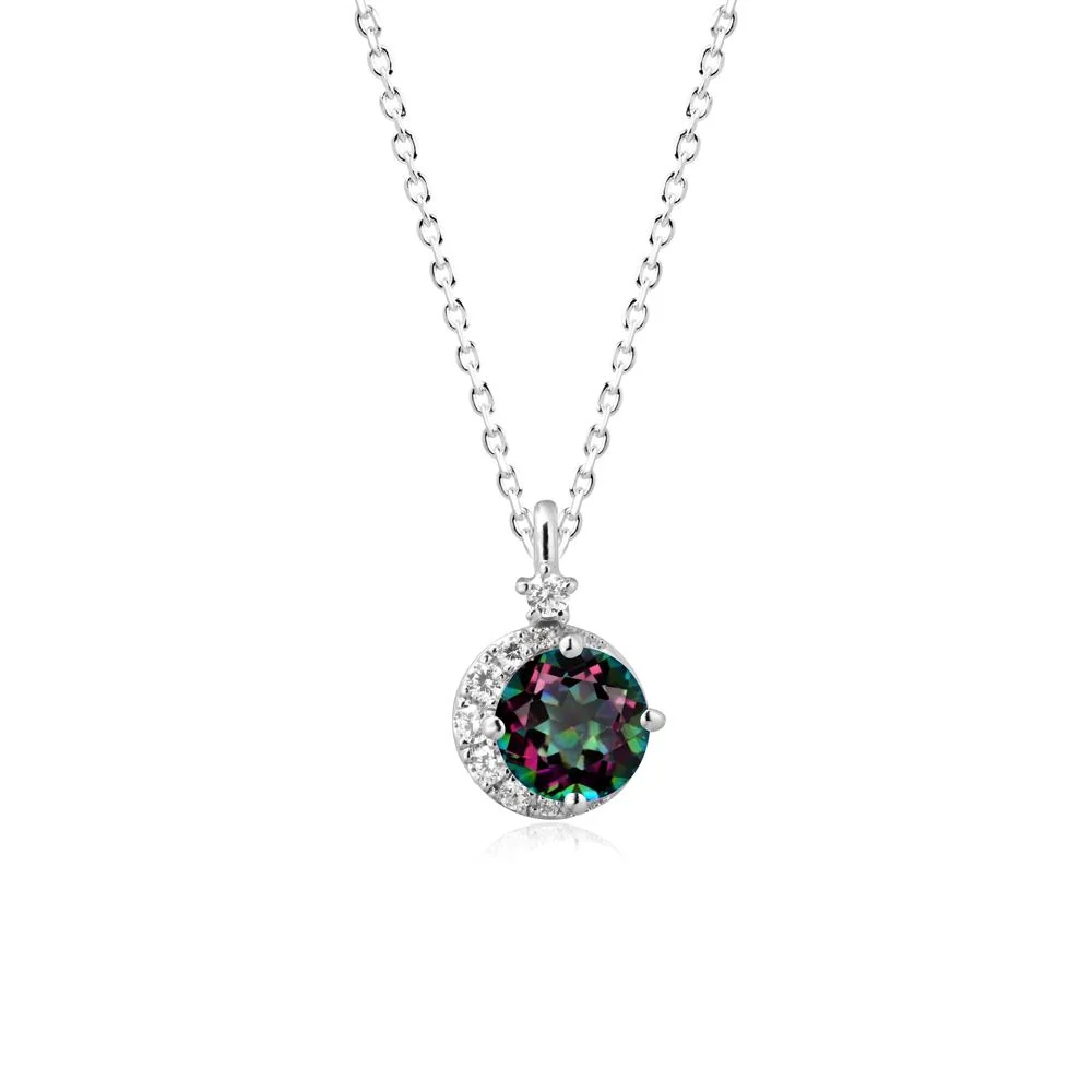Round Mystic Topaz Crescent Pendant Necklace - Image 3