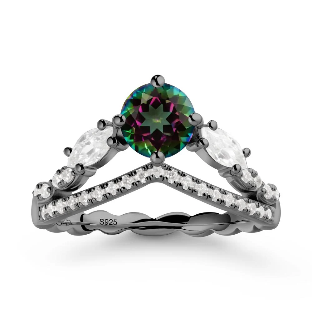 Round Mystic Topaz Crown Ring with Leaf