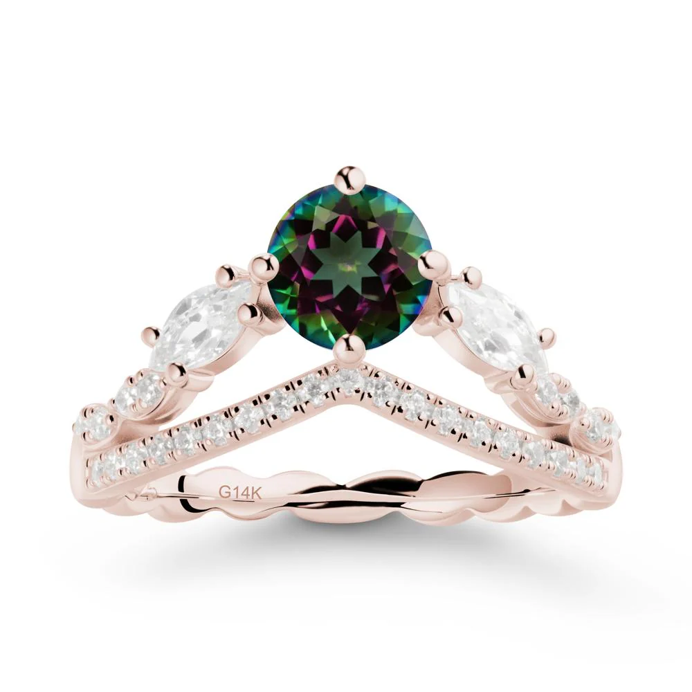 Round Mystic Topaz Crown Ring with Leaf - Image 2
