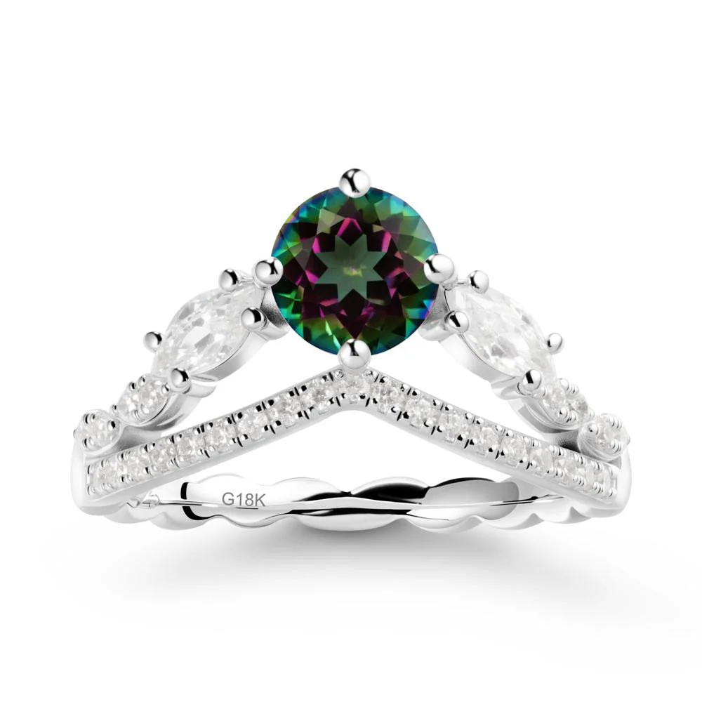 Round Mystic Topaz Crown Ring with Leaf - Image 6