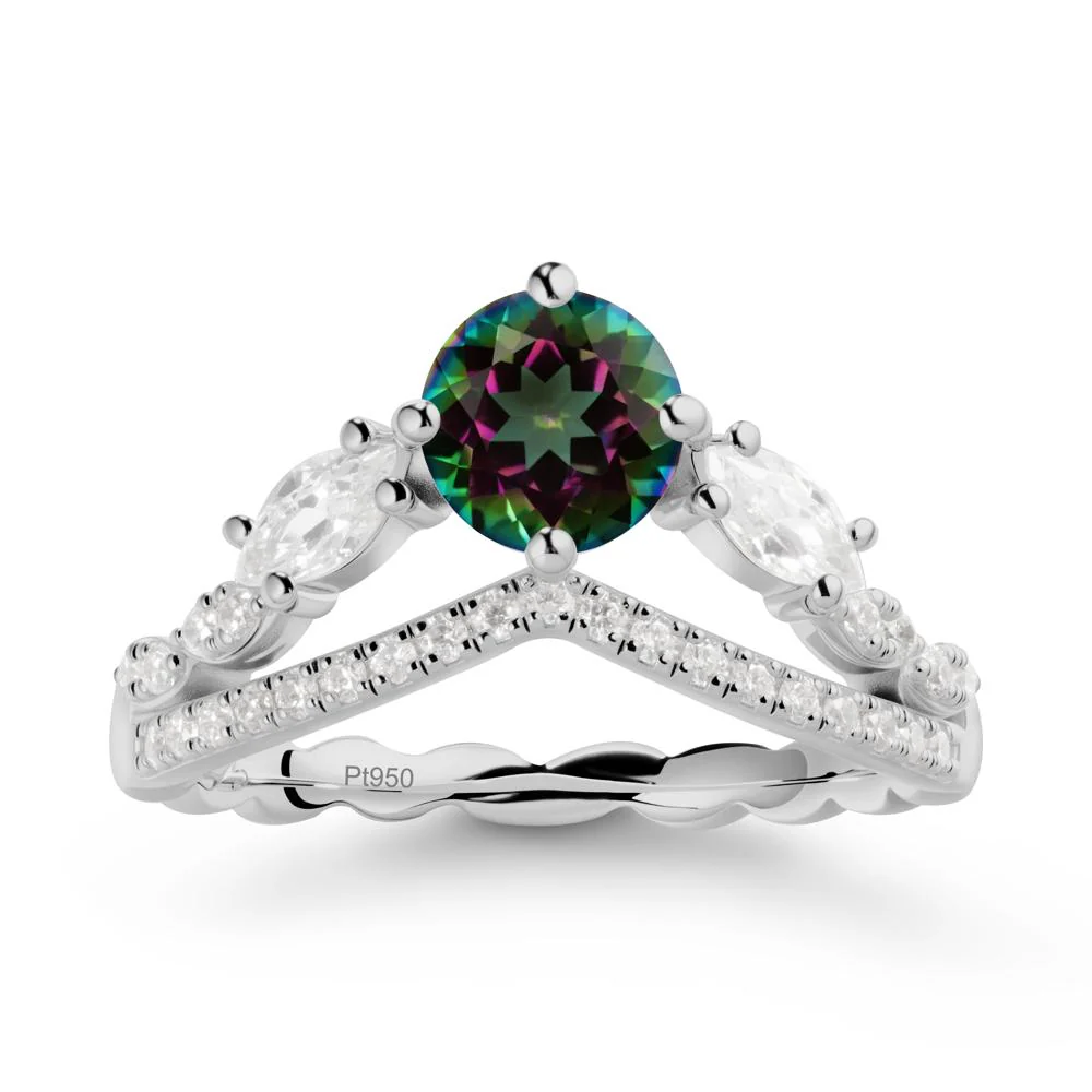 Round Mystic Topaz Crown Ring with Leaf - Image 8