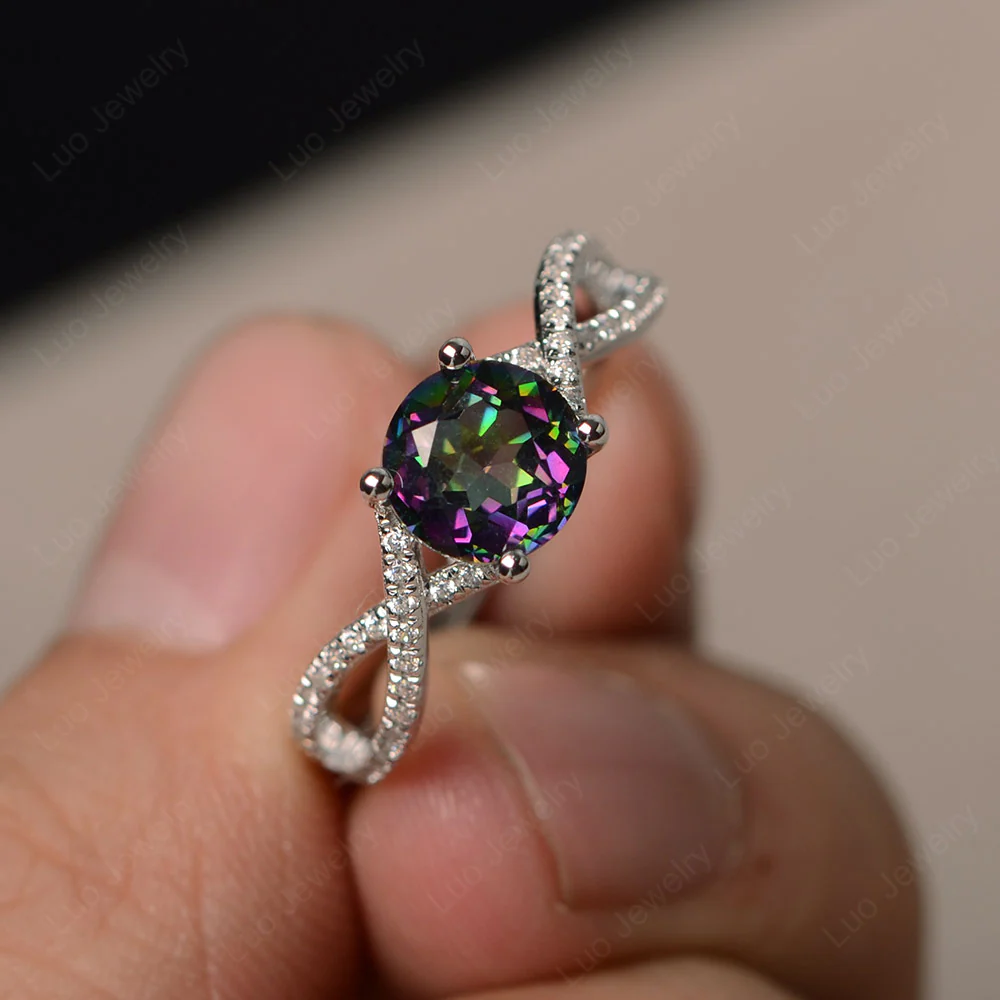 Round Mystic Topaz Twisted Engagement Ring