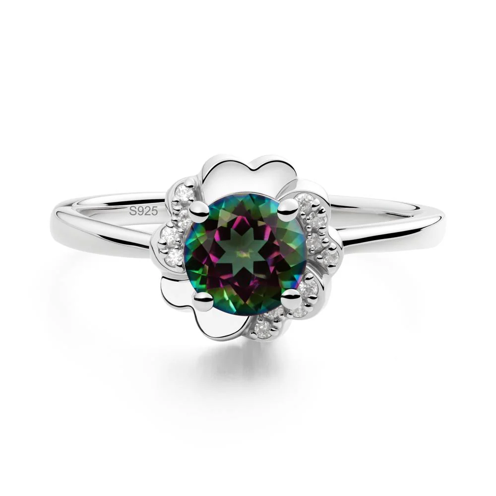 Round Mystic Topaz Floral Engagement Ring - Image 3