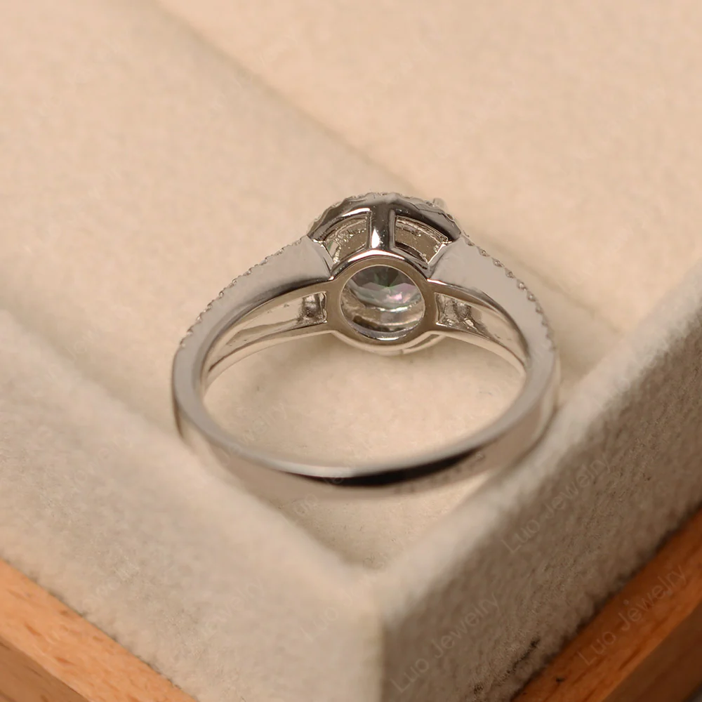 Round Mystic Topaz Halo Split Shank Ring - Image 4
