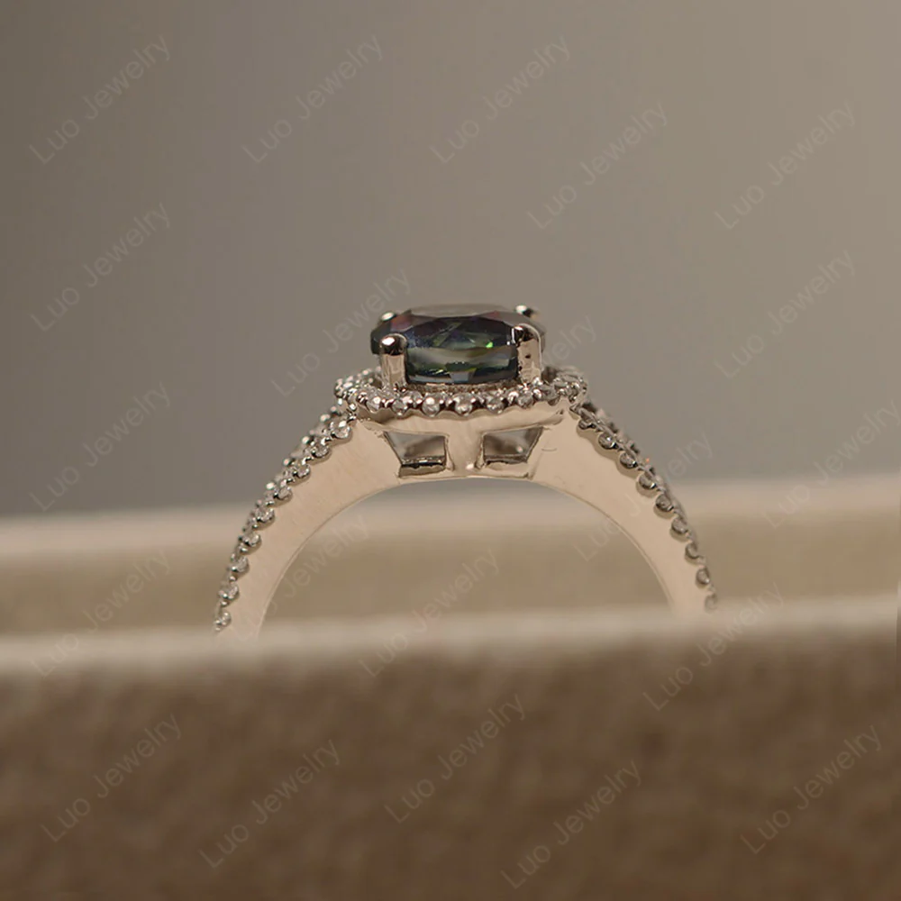 Round Mystic Topaz Halo Split Shank Ring - Image 5