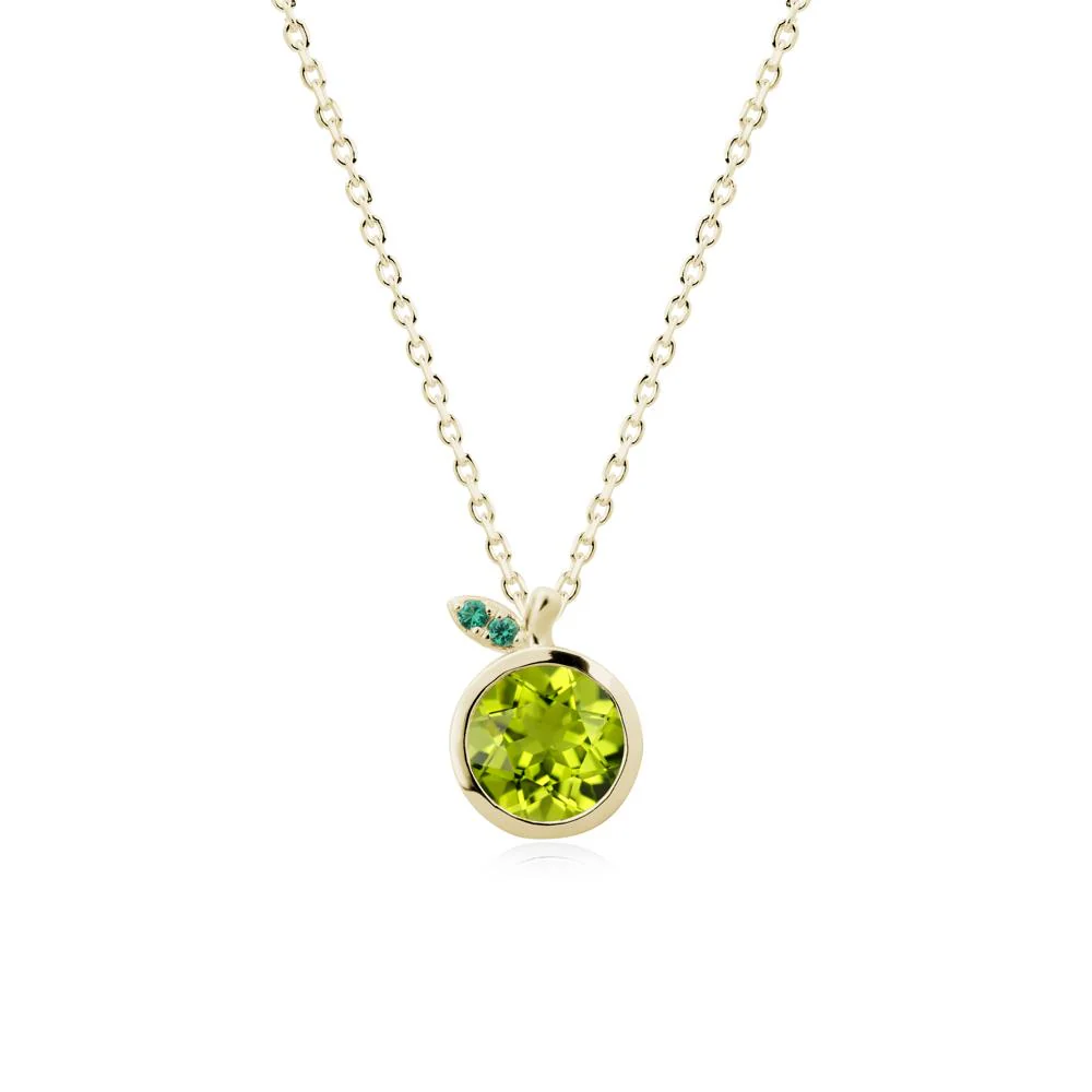 Round Peridot and Emerald Leaf Pendant Necklace - Image 3