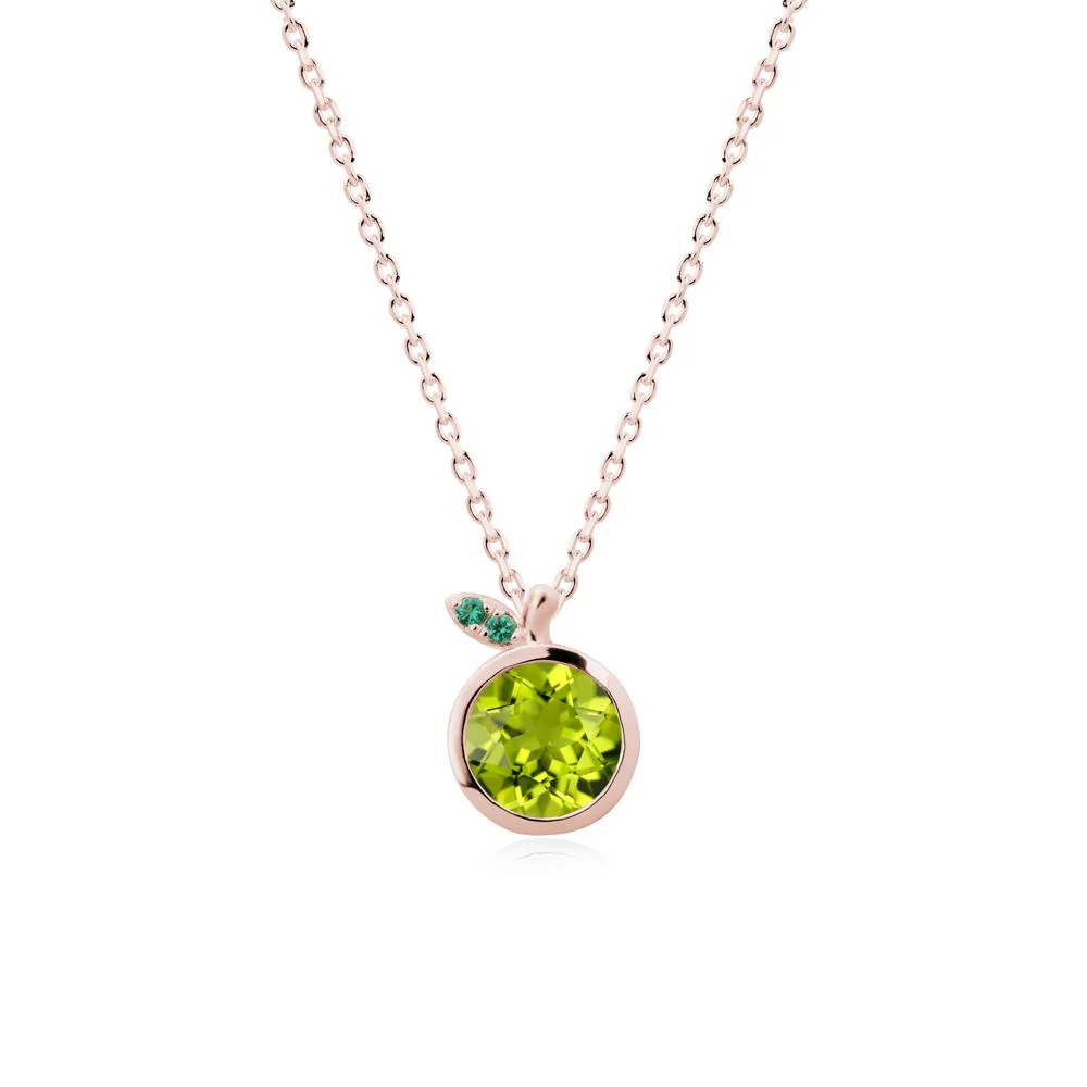 Round Peridot and Emerald Leaf Pendant Necklace - Image 4