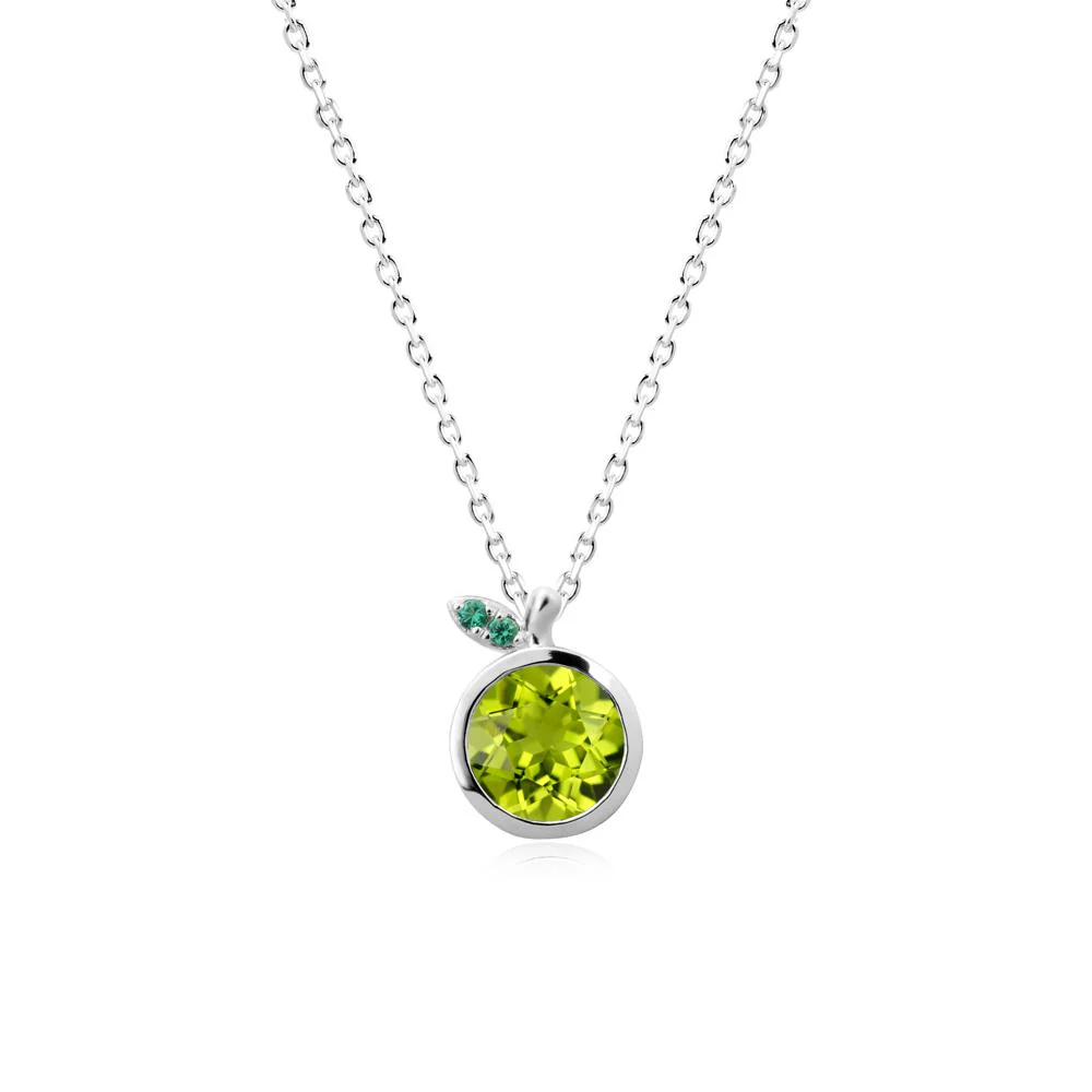 Round Peridot and Emerald Leaf Pendant Necklace - Image 5