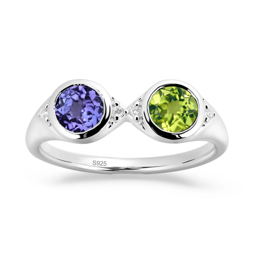 Round Peridot and Tanzanite Toi Et Moi Ring