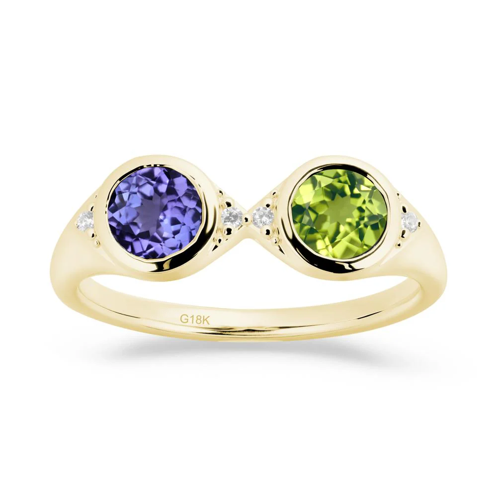 Round Peridot and Tanzanite Toi Et Moi Ring - Image 2