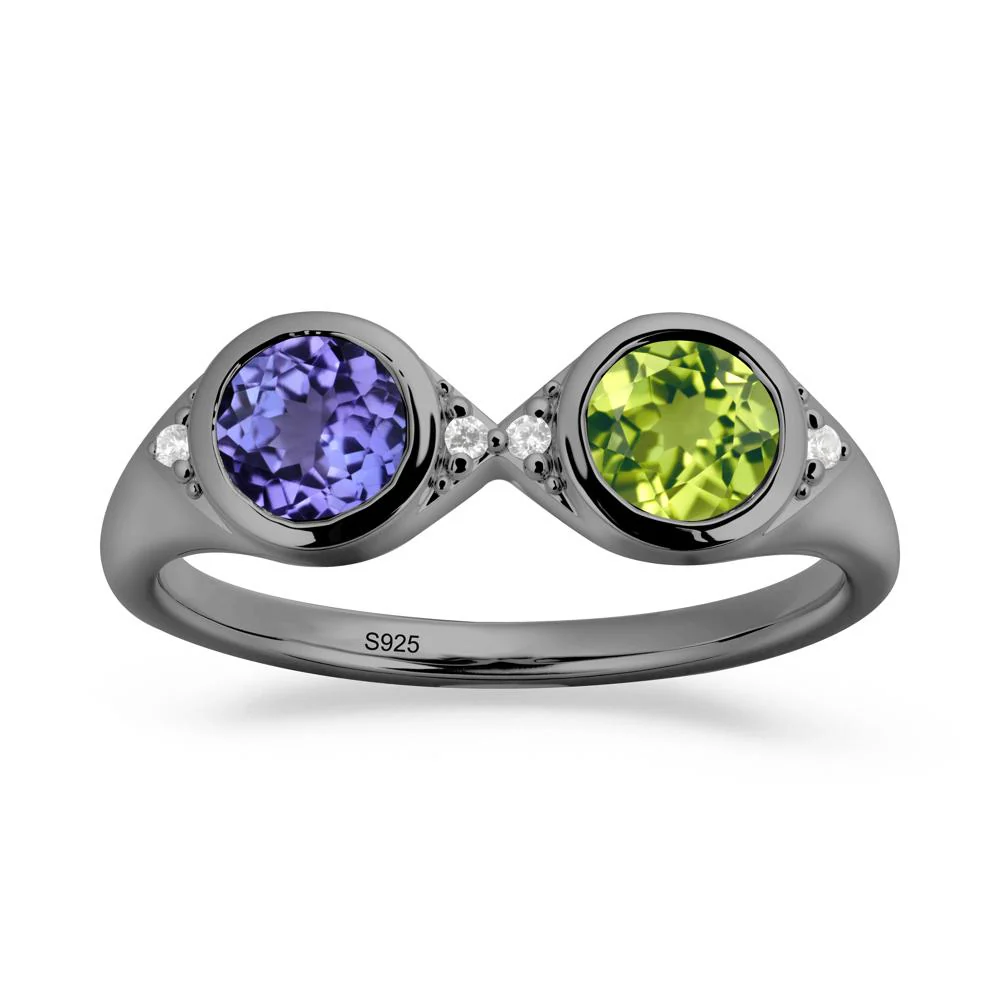 Round Peridot and Tanzanite Toi Et Moi Ring - Image 4