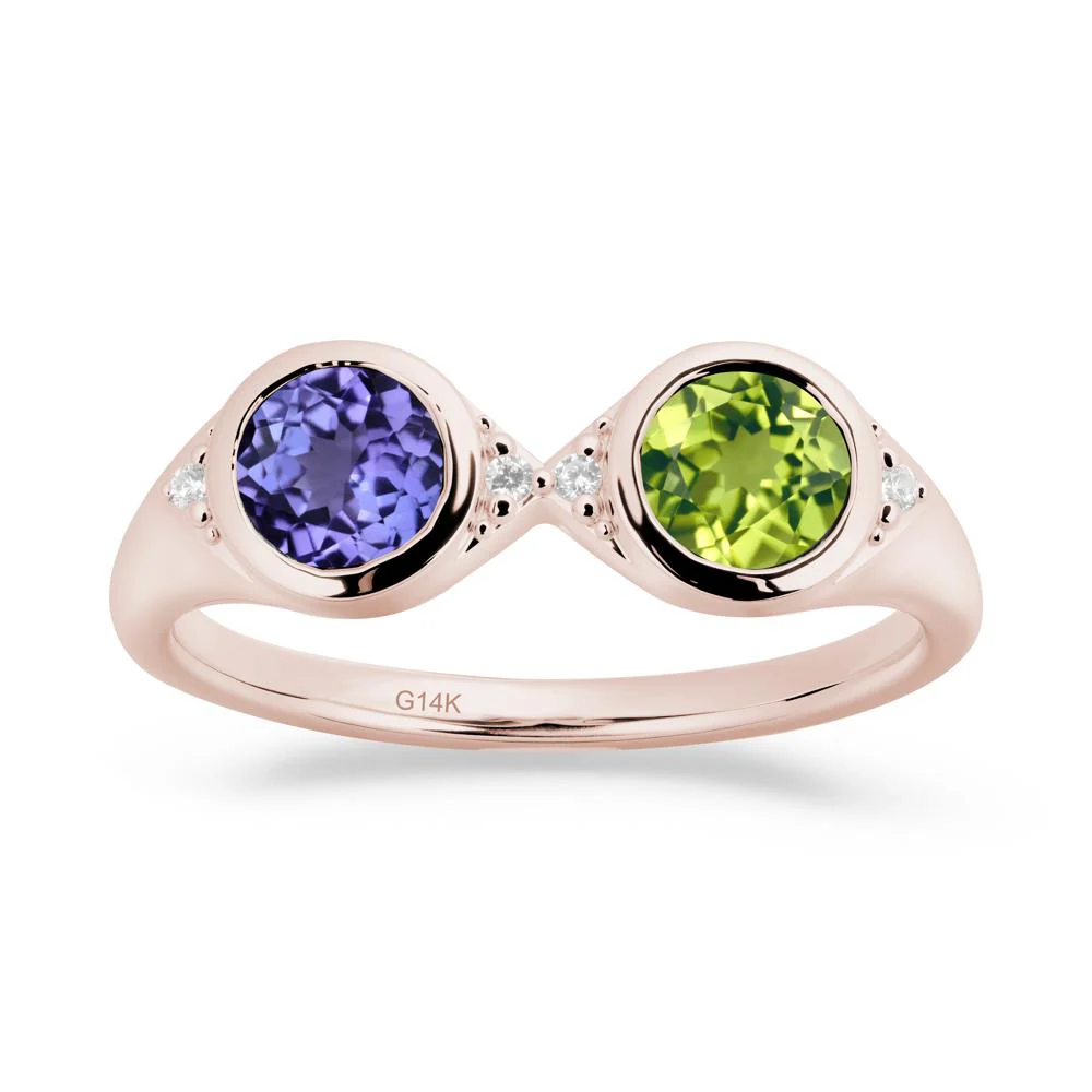 Round Peridot and Tanzanite Toi Et Moi Ring - Image 9