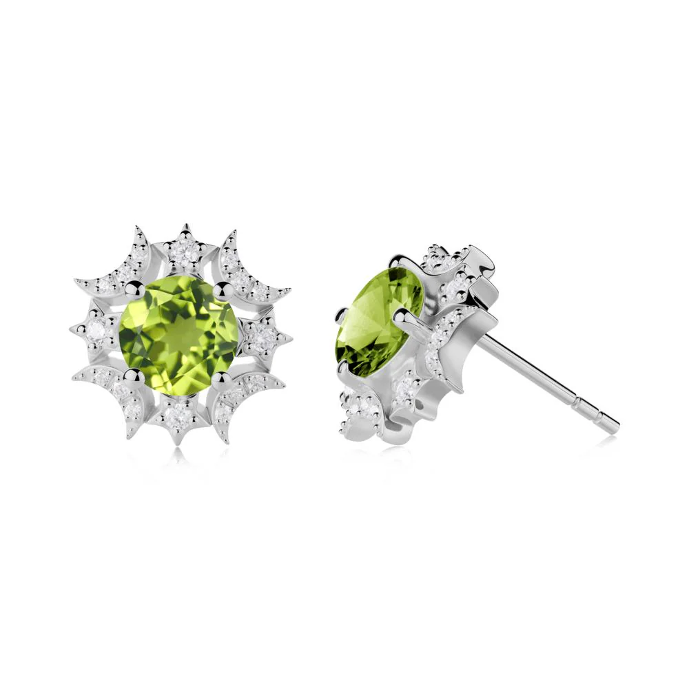 Round Peridot Celestial Star Stud Earrings - Image 4