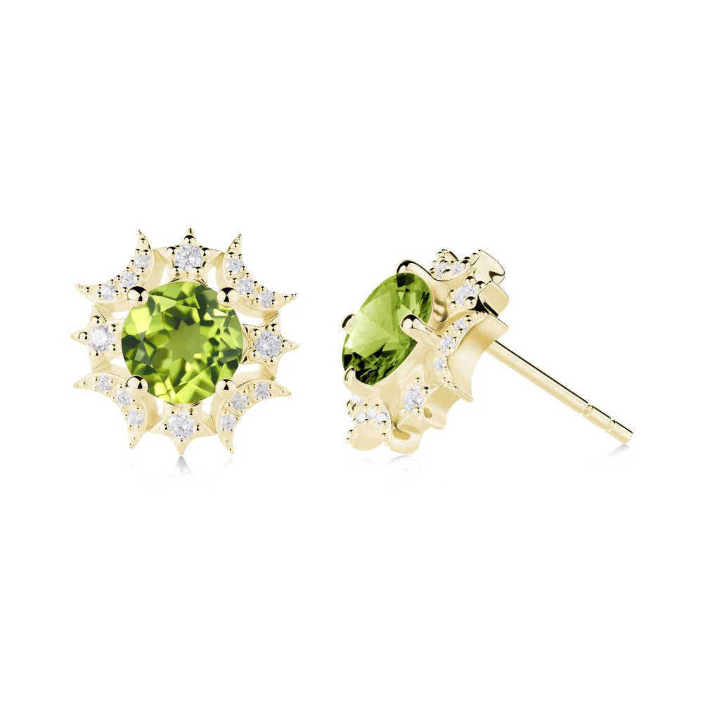 Round Peridot Celestial Star Stud Earrings - Image 7