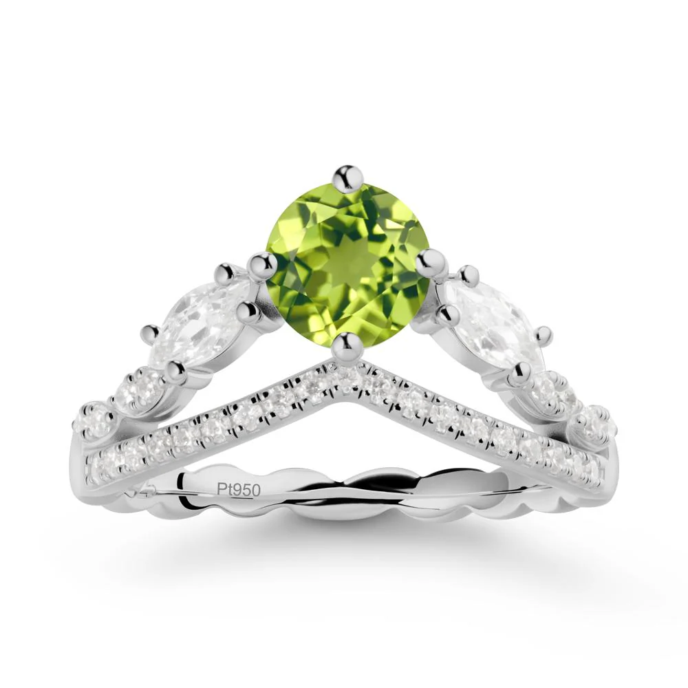 Round Peridot Crown Ring with Leaf