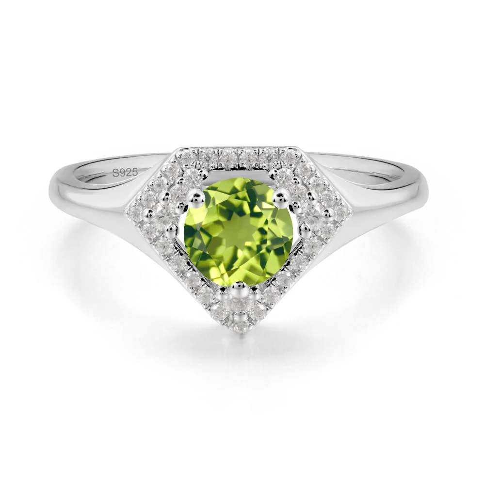 Round Peridot Double Halo Ring