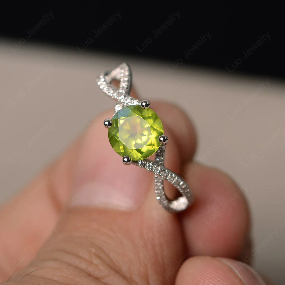 Round Peridot Twisted Engagement Ring