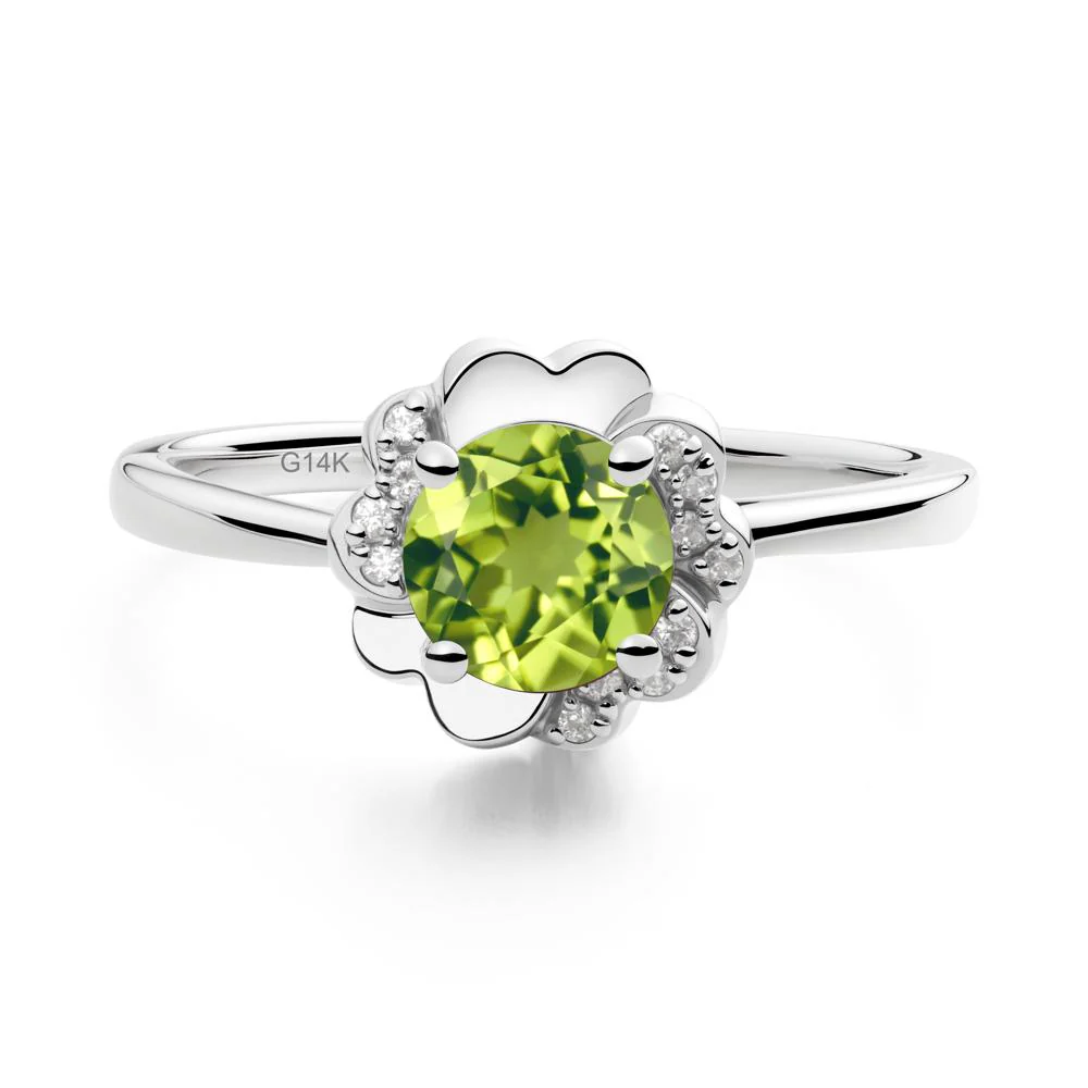 Round Peridot Floral Engagement Ring
