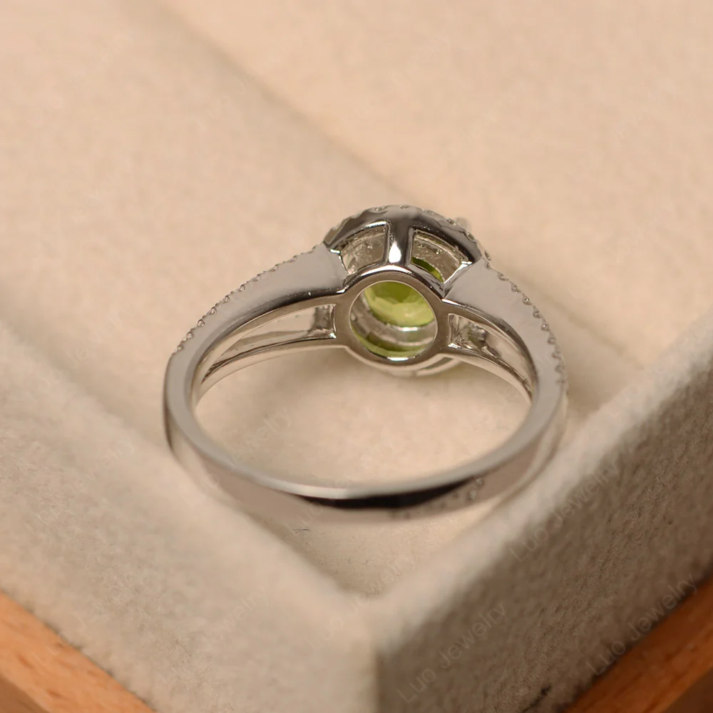 Round Peridot Halo Split Shank Ring - Image 4