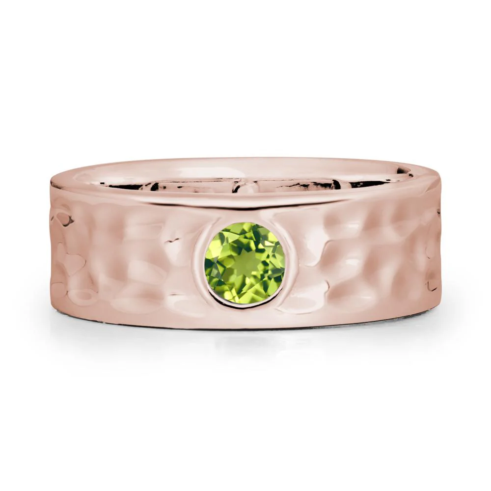 Round Peridot Ring In Hammered Wide Band - Image 2