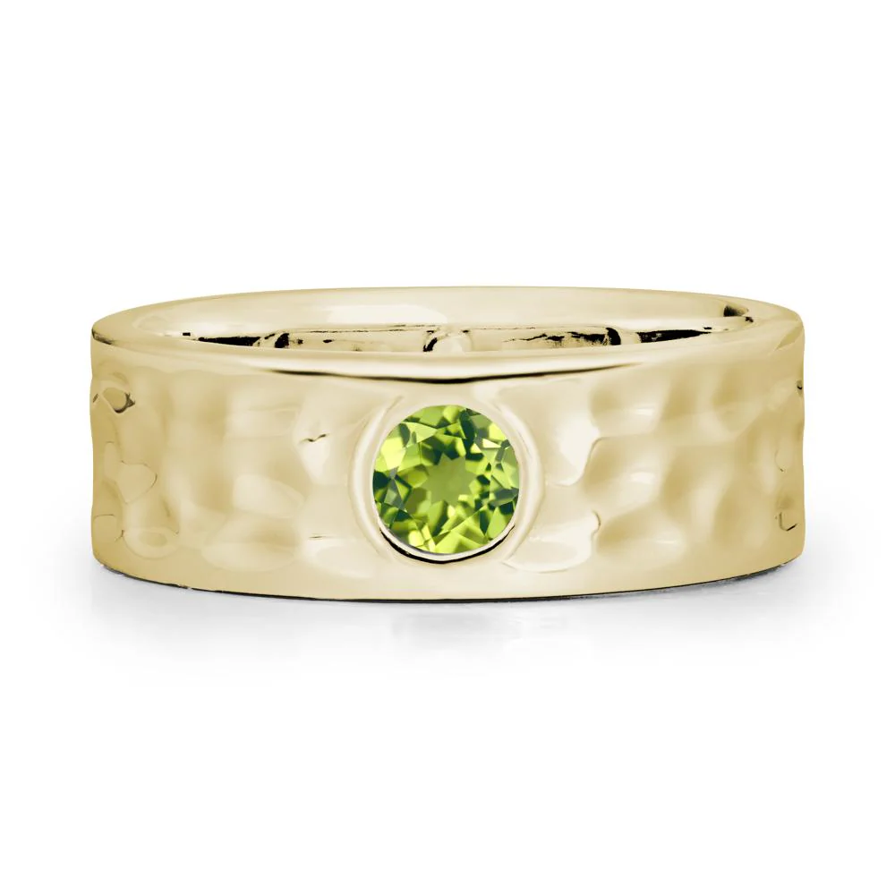 Round Peridot Ring In Hammered Wide Band - Image 4