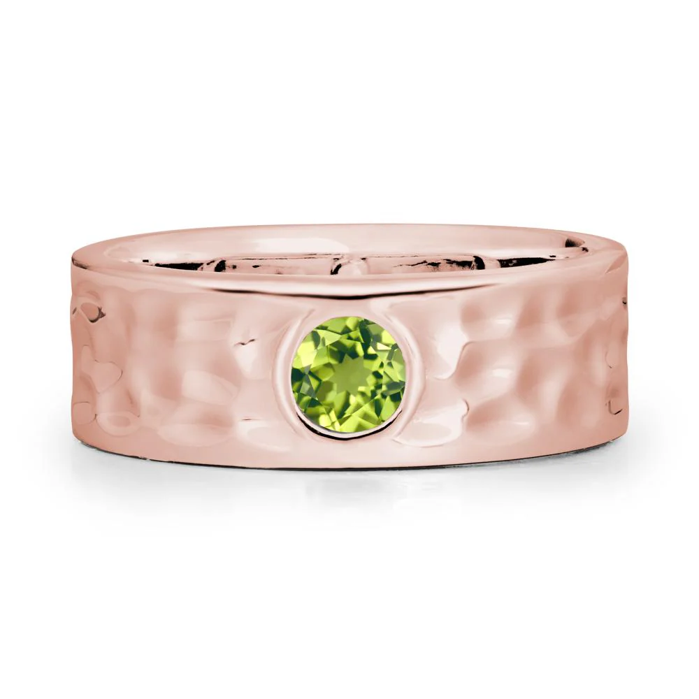 Round Peridot Ring In Hammered Wide Band - Image 5